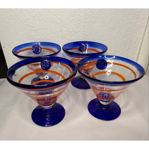 Vtg Kosta Boda Royal Caribbean Set of 4 Martini Glasses Hand Blown Cobalt Blue - Picture 1 of 5